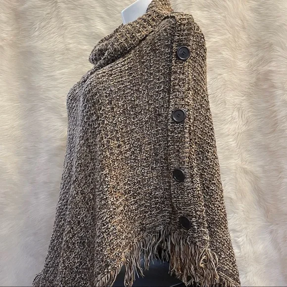 Cowl Neck Fringed Poncho - Picture 3 of 16